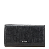 サンローラン クロコ型押し 長財布 ブラック レザー レディース SAINT LAURENT 【中古】